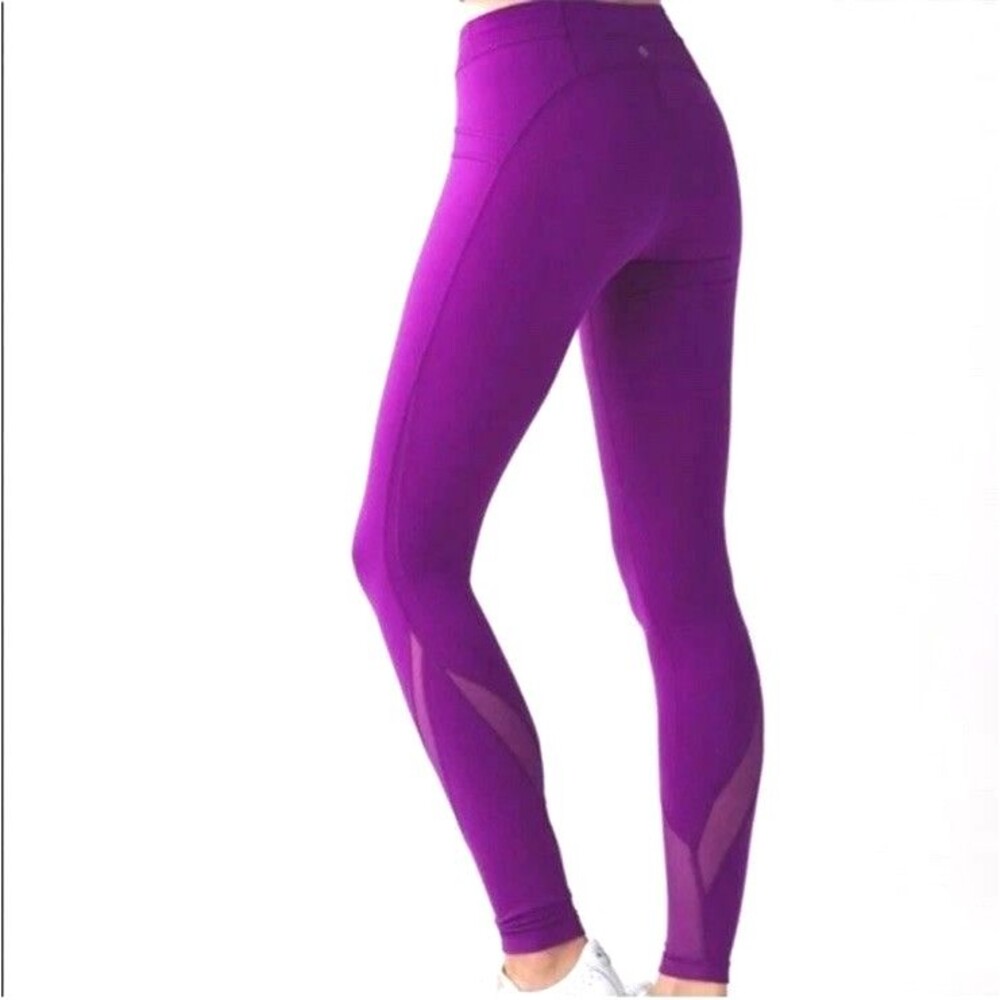 Lululemon Athletica Free To Flow Purple Magenta Leggings 4 Cross Over Waist Mesh